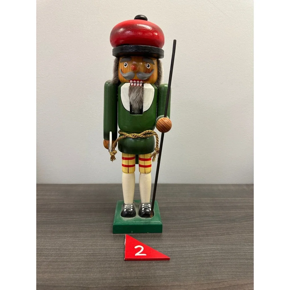 Vintage Wooden Golf Nutcracker Set Green Jacket Plaid Golfer 19th Hole 14 Inch